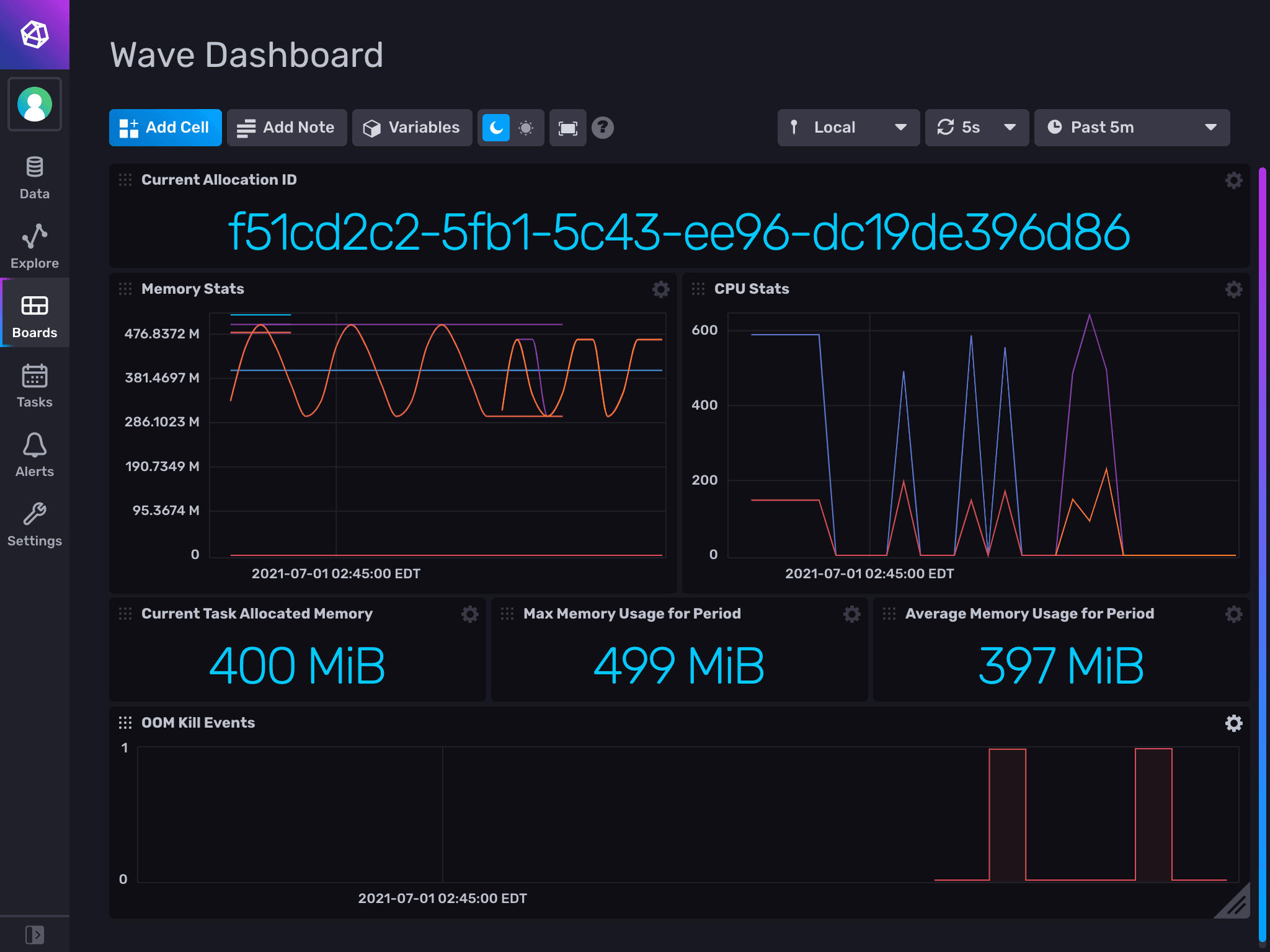 "Wave Dashboard" showing instances of OOM Killer behavior